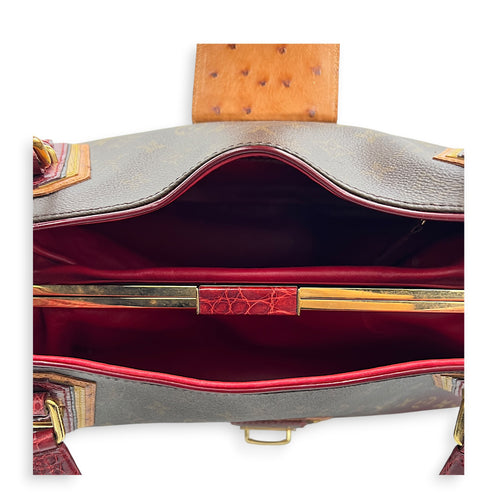 Mirage Top Handle Bag Monogram Rayures Bordeaux in Monogram coated canvas, crocodile & ostrich leather, Gold hardware