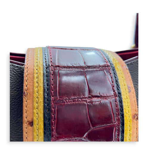 Mirage Top Handle Bag Monogram Rayures Bordeaux in Monogram coated canvas, crocodile & ostrich leather, Gold hardware