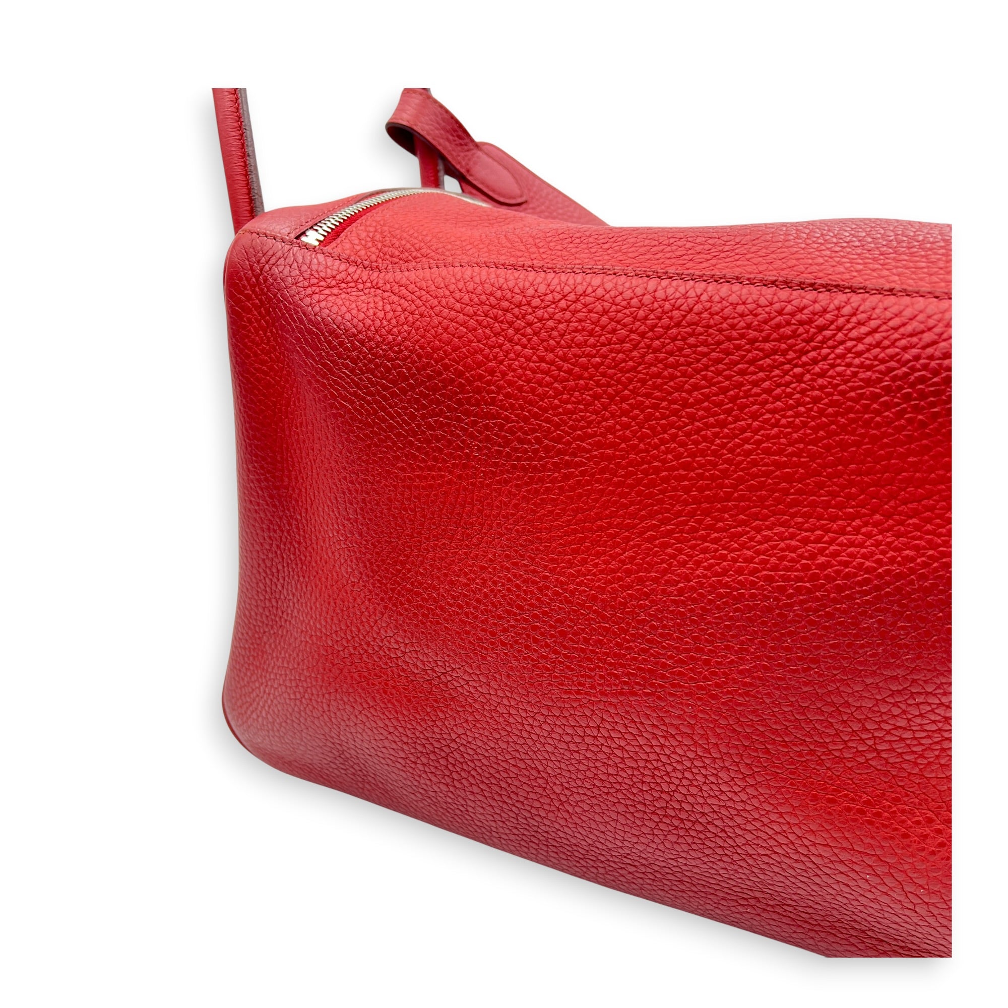 Lindy 34 Rouge Casaque Shoulder Bag in Clemence, Palladium hardware