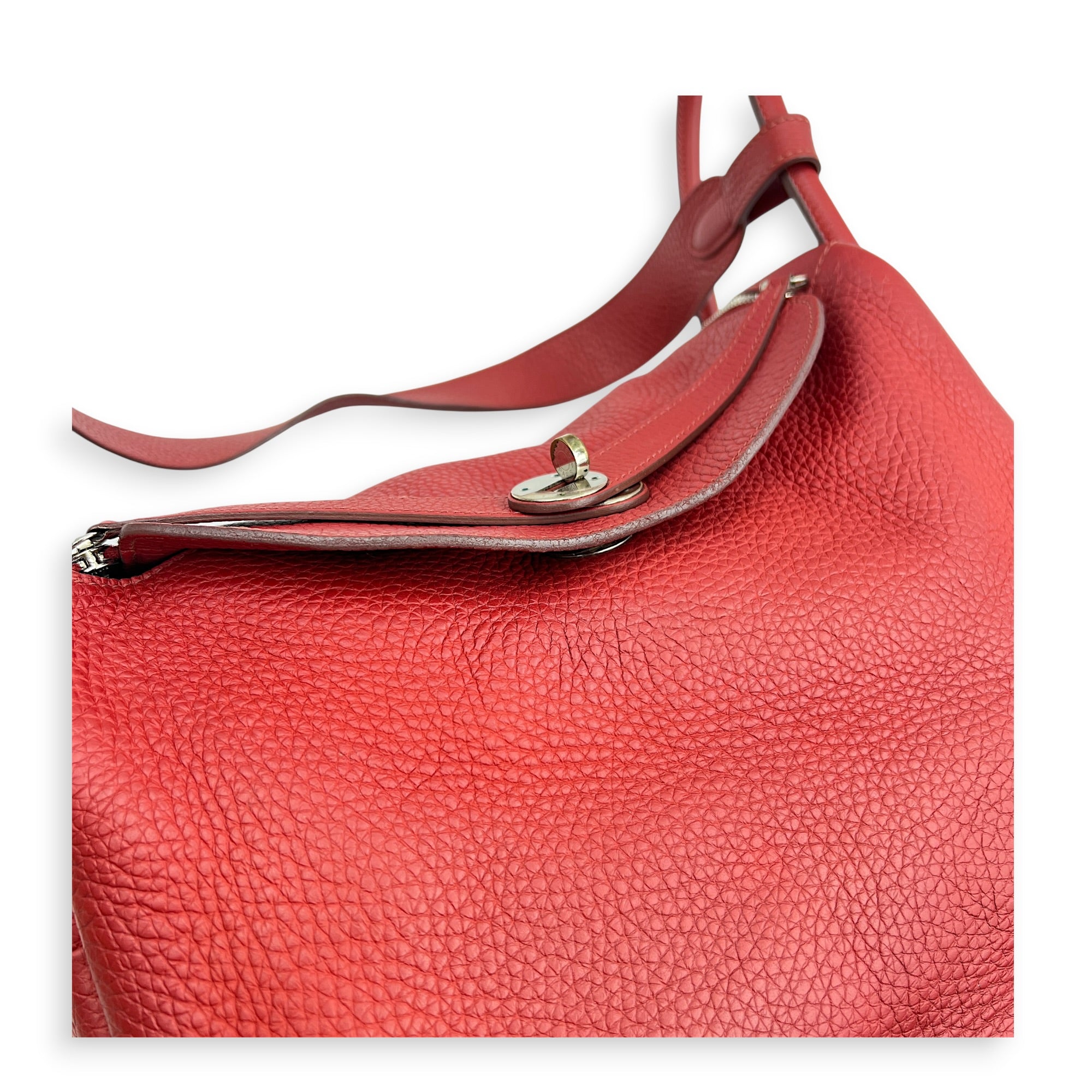 Lindy 34 Rouge Casaque Shoulder Bag in Clemence, Palladium hardware