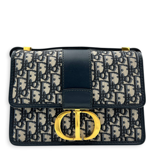 30 Montaigne Shoulder Bag Medium Blue in Jacquard, Gold hardware