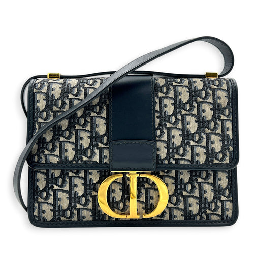 30 Montaigne Shoulder Bag Medium Blue in Jacquard, Gold hardware