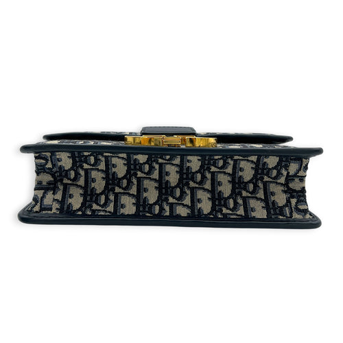 30 Montaigne Shoulder Bag Medium Blue in Jacquard, Gold hardware