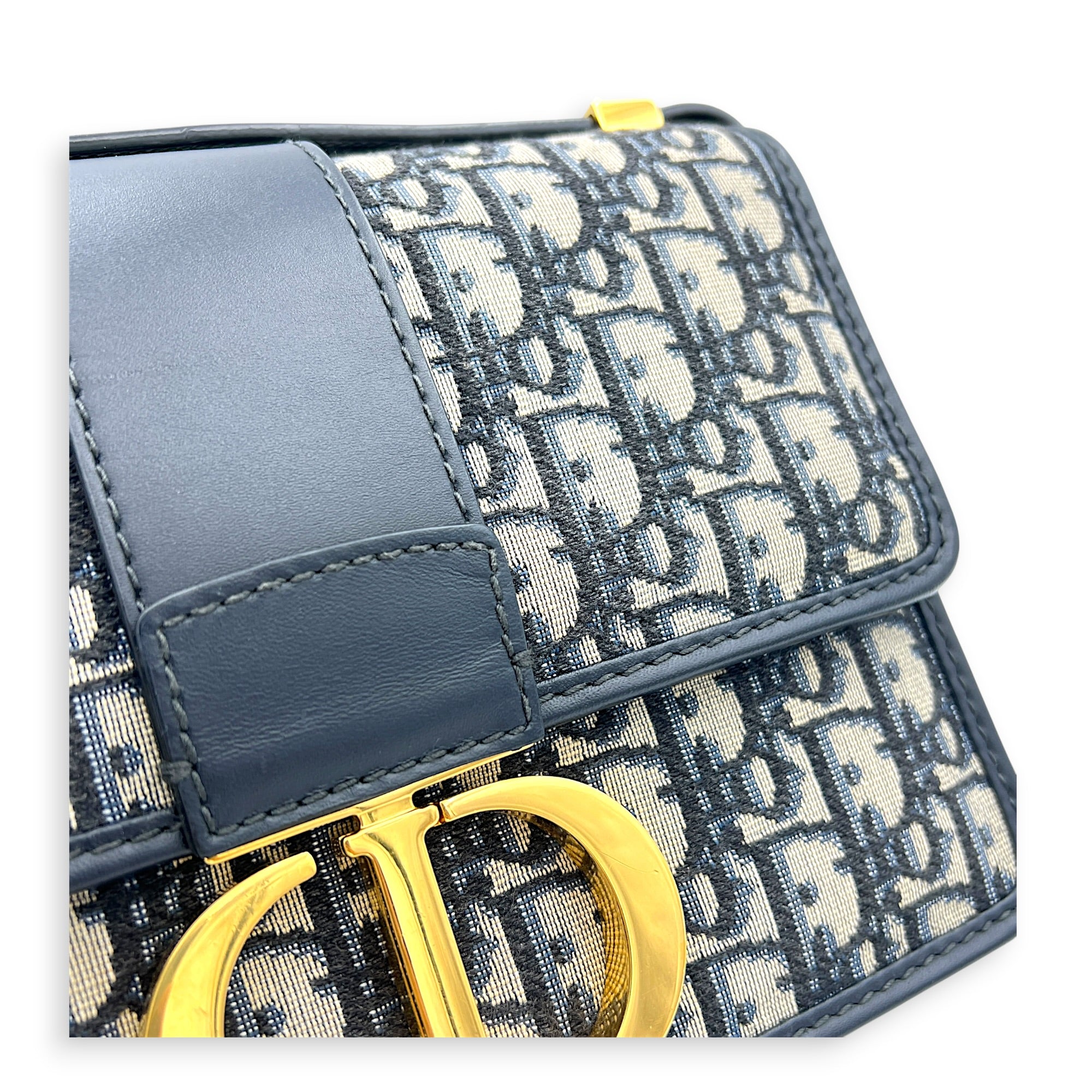 30 Montaigne Shoulder Bag Medium Blue in Jacquard, Gold hardware