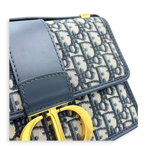 30 Montaigne Shoulder Bag Medium Blue in Jacquard, Gold hardware