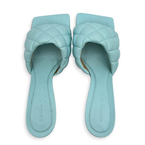 Lido Padded 37.5 Blue Heels in Lambskin,  hardware