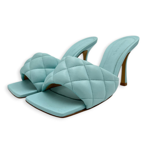 Lido Padded 37.5 Blue Heels in Lambskin,  hardware