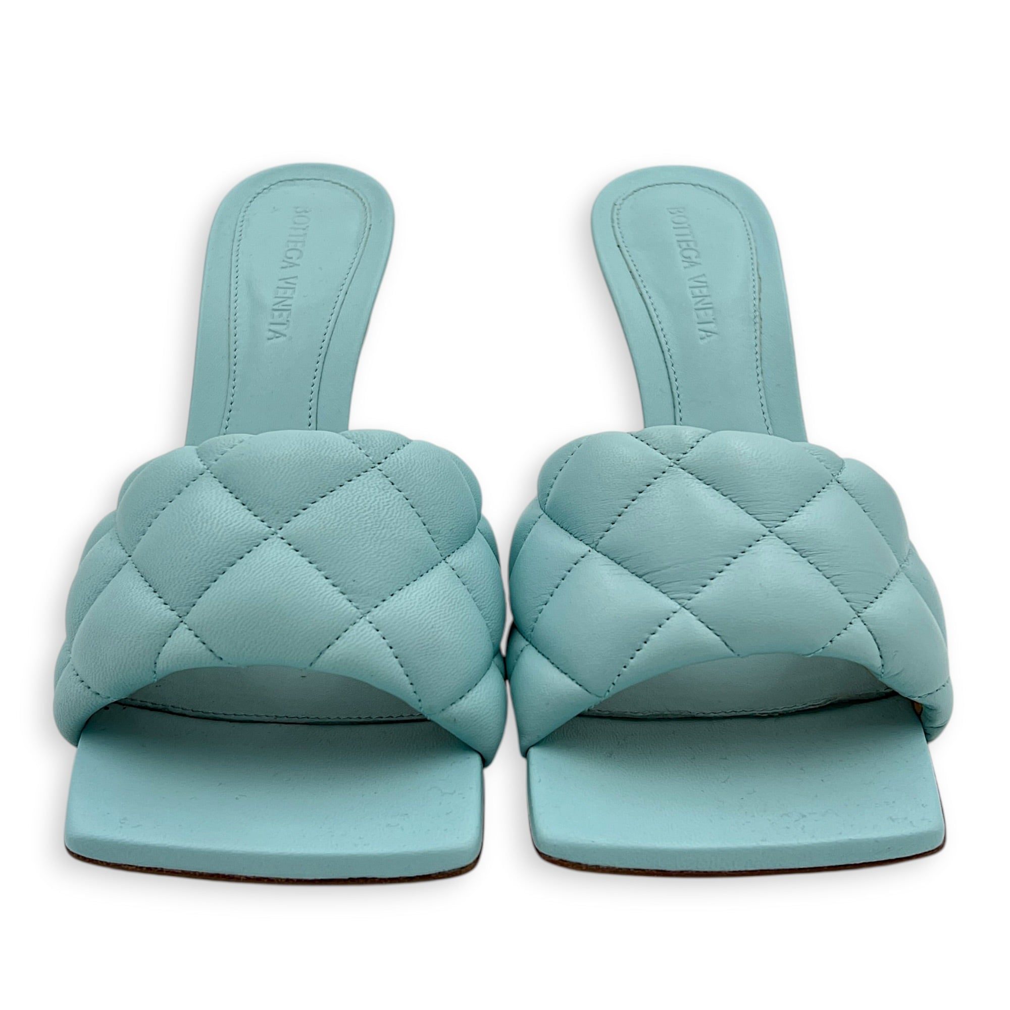 Lido Padded 37.5 Blue Heels in Lambskin,  hardware