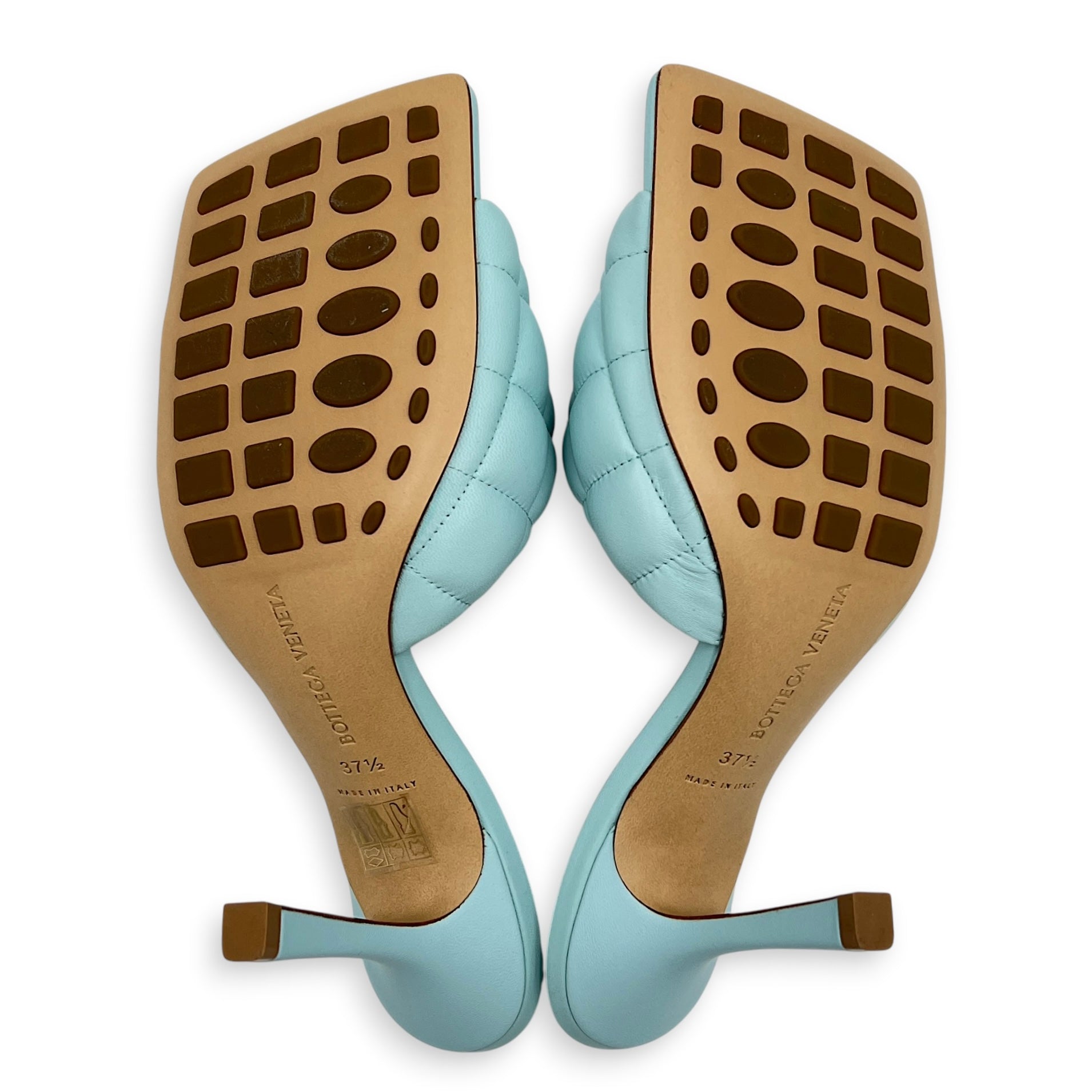 Lido Padded 37.5 Blue Heels in Lambskin,  hardware