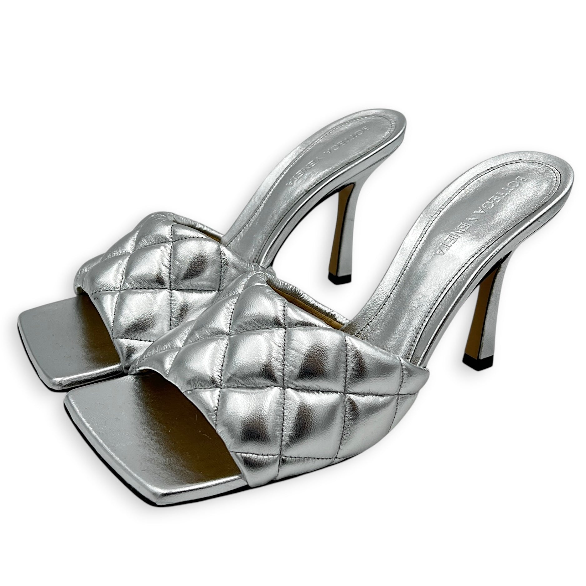 Lido Padded Silver Heels in Nappa Leather,  hardware