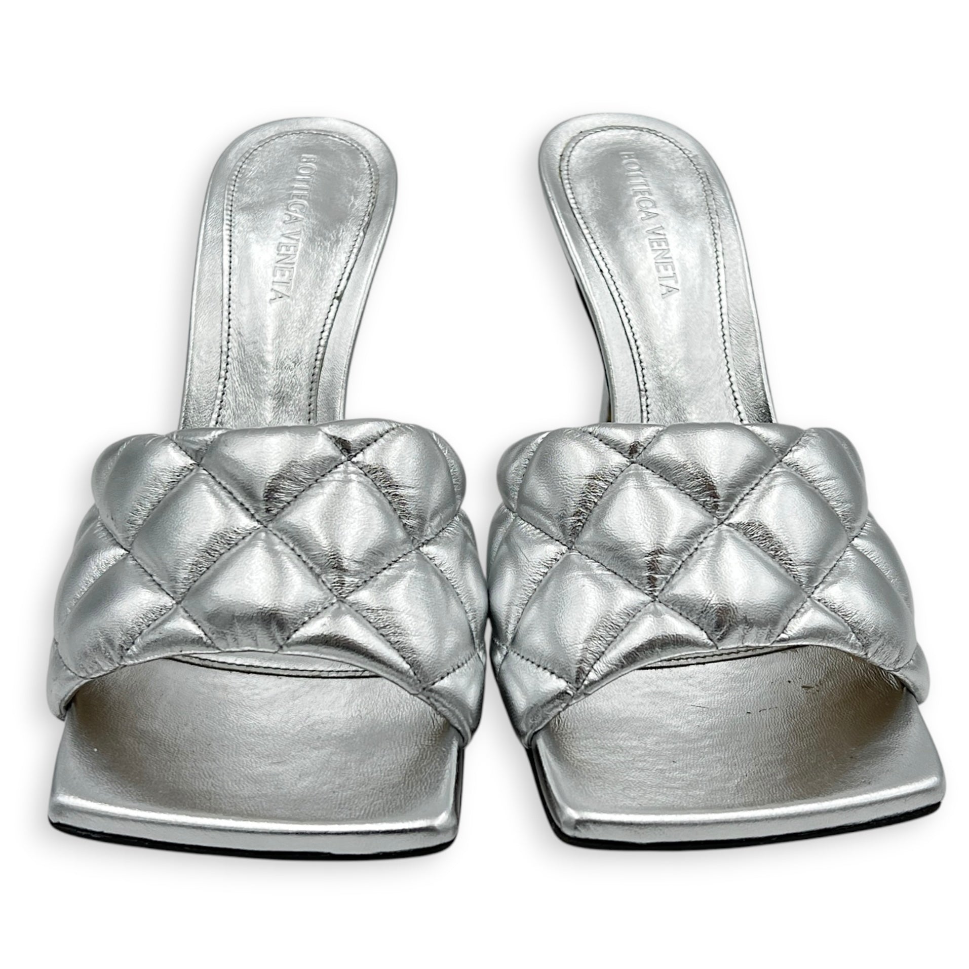 Lido Padded Silver Heels in Nappa Leather,  hardware