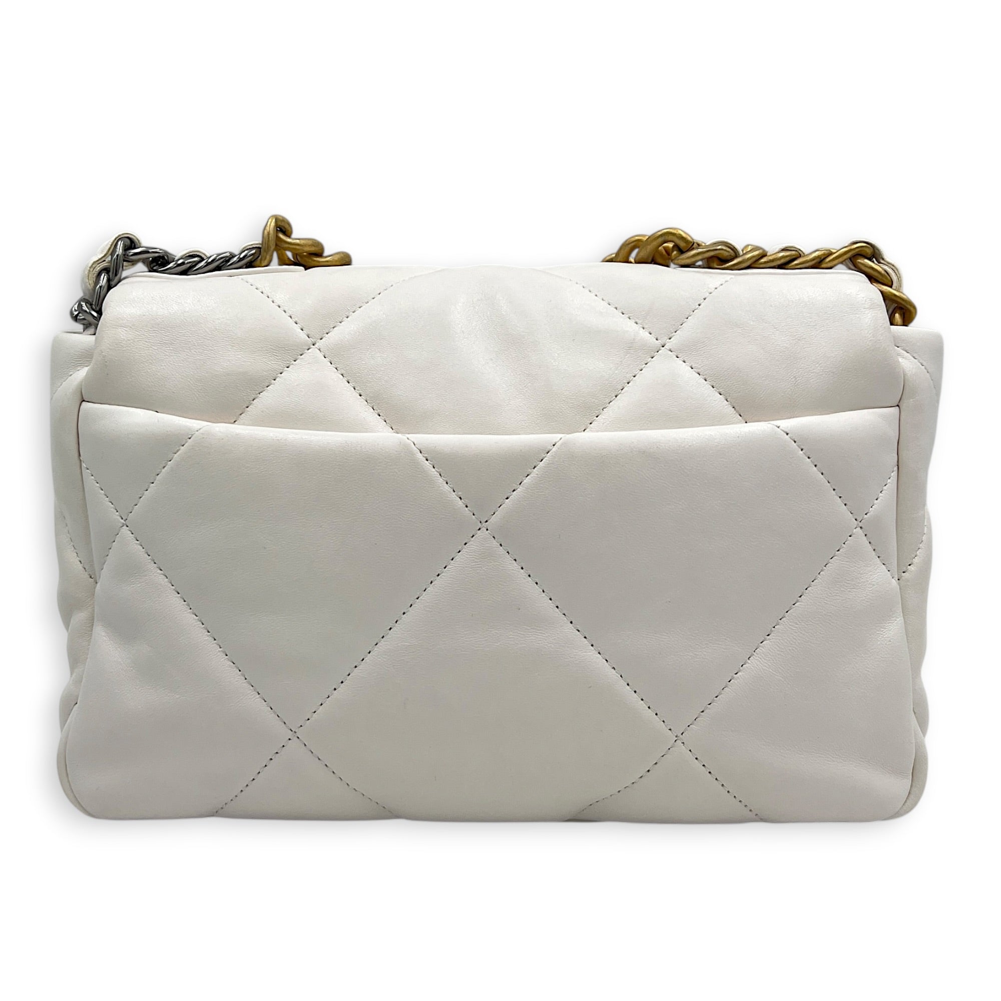 C19 Small White Top Handle Bag in Lambskin, Mixed hardware