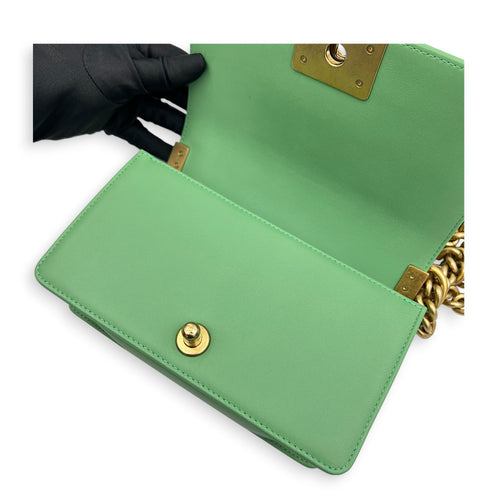 Boy Shoulder Bag Small Mint Green in Lambskin, Antique Brass hardware