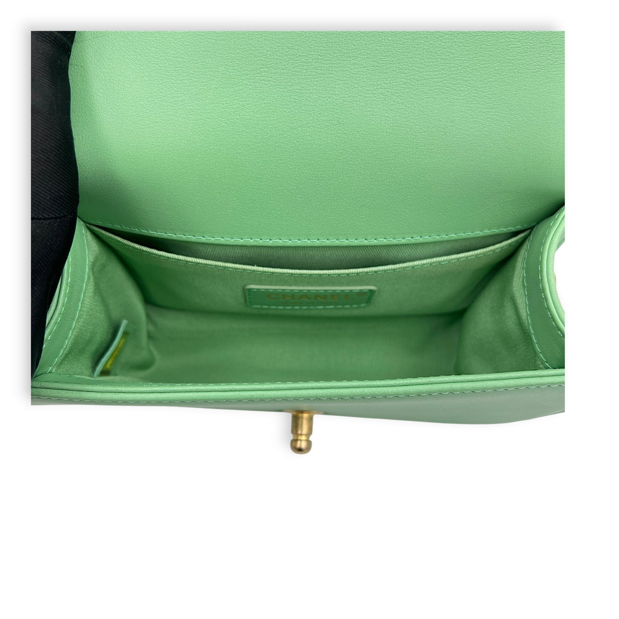 Boy Shoulder Bag Small Mint Green in Lambskin, Antique Brass hardware