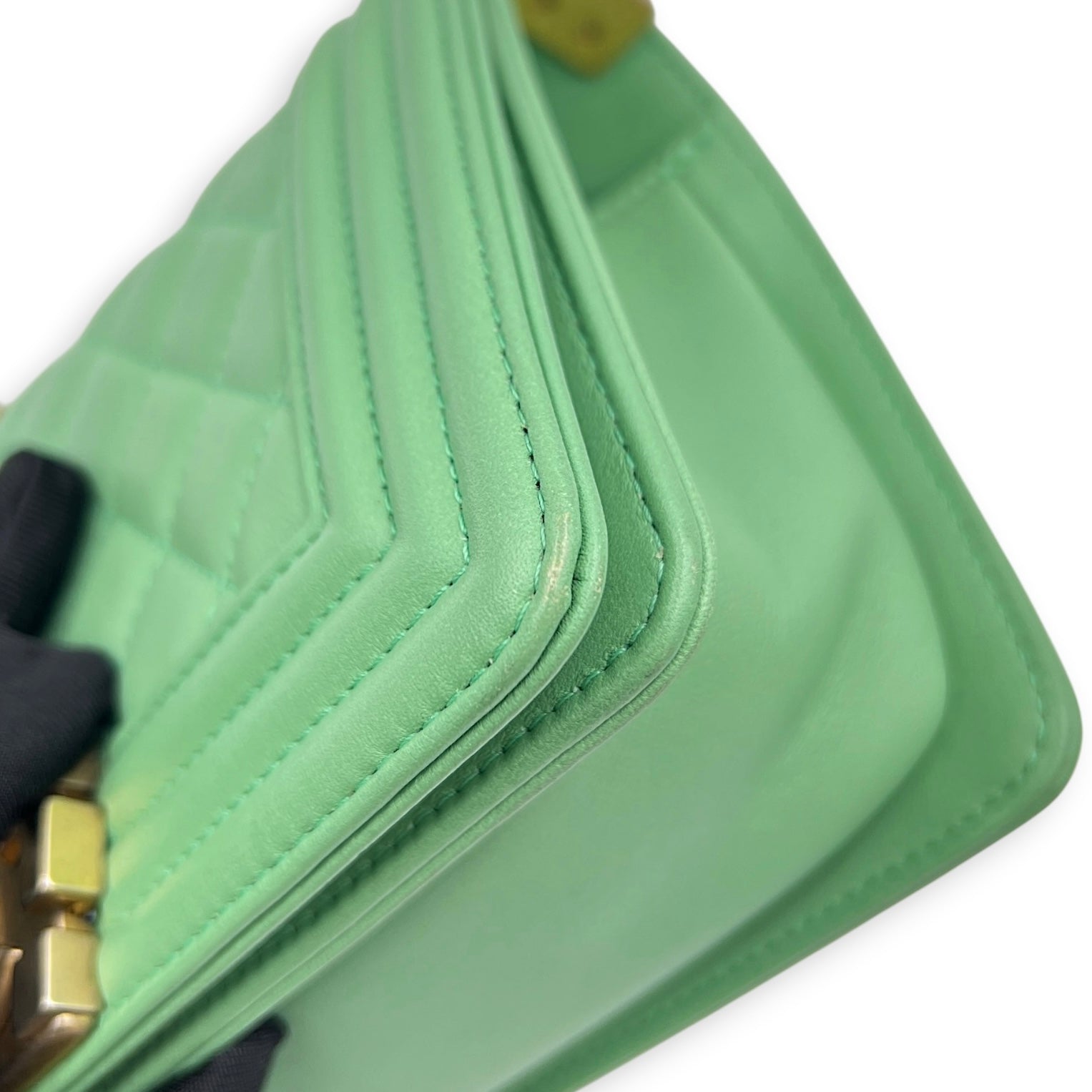 Boy Shoulder Bag Small Mint Green in Lambskin, Antique Brass hardware