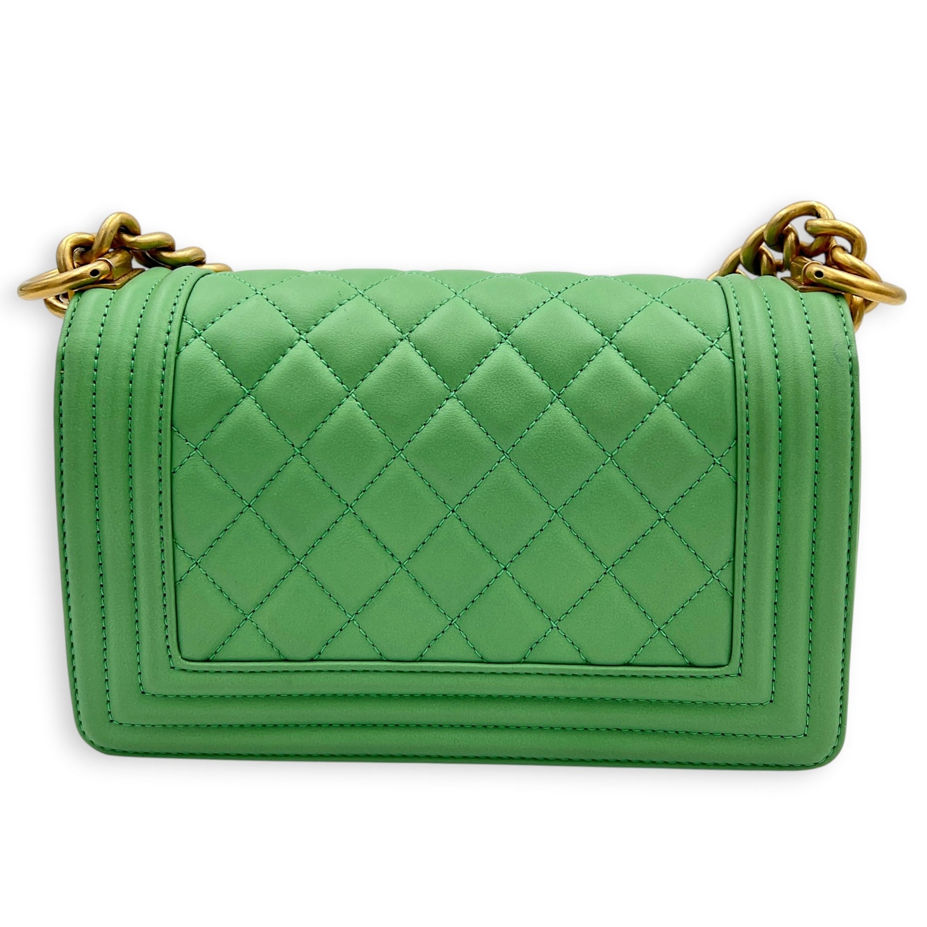 Boy Shoulder Bag Small Mint Green in Lambskin, Antique Brass hardware