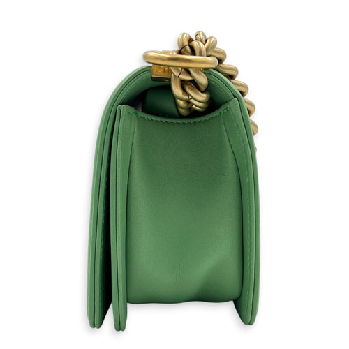 Boy Shoulder Bag Small Mint Green in Lambskin, Antique Brass hardware