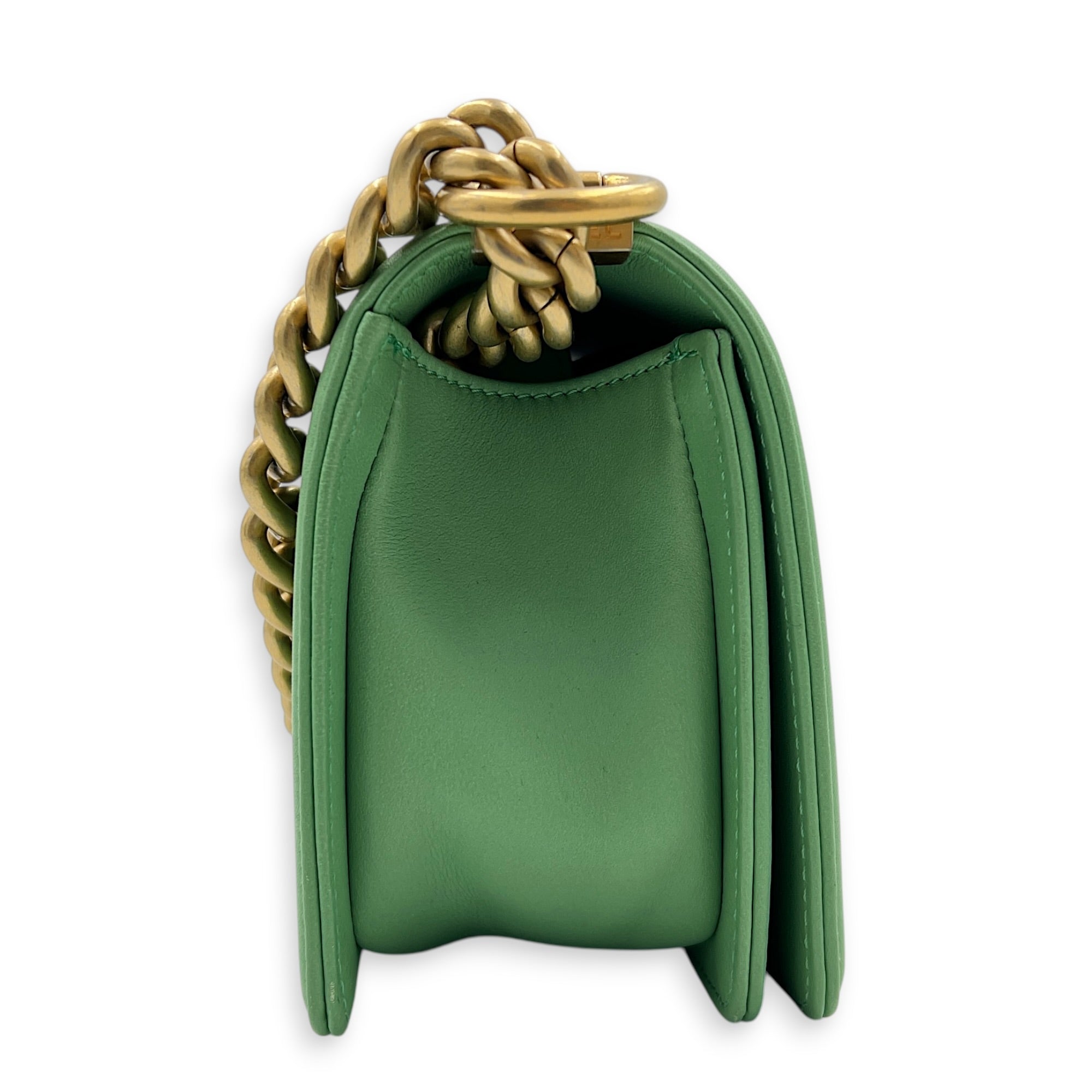 Boy Shoulder Bag Small Mint Green in Lambskin, Antique Brass hardware