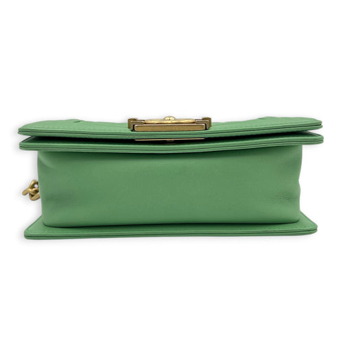 Boy Shoulder Bag Small Mint Green in Lambskin, Antique Brass hardware