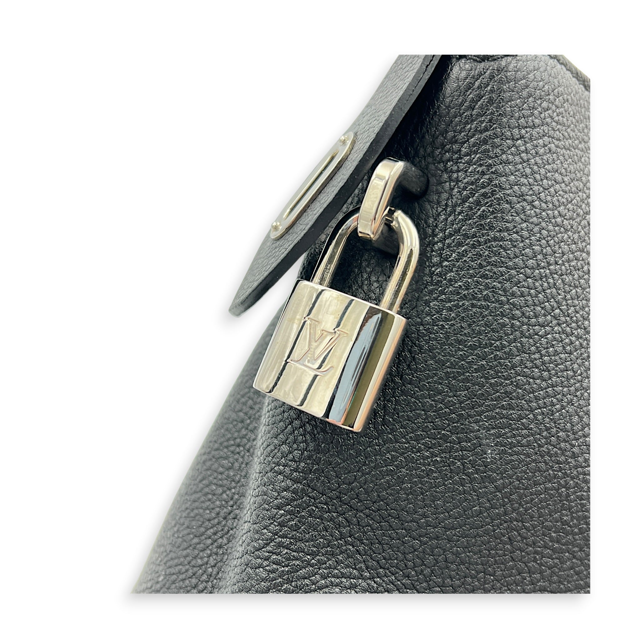 Lockit Top Handle Bag MM Noir in Taurillon Leather, Silver hardware