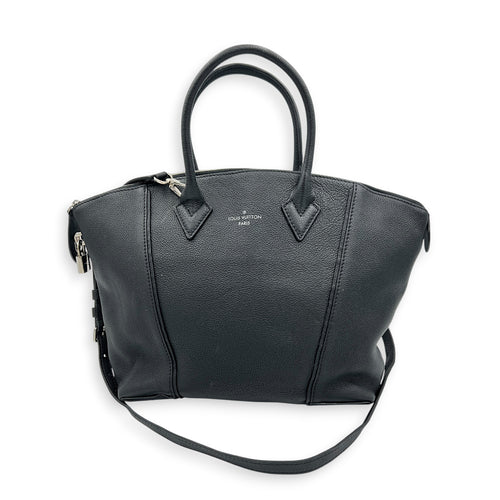 Lockit Top Handle Bag MM Noir in Taurillon Leather, Silver hardware