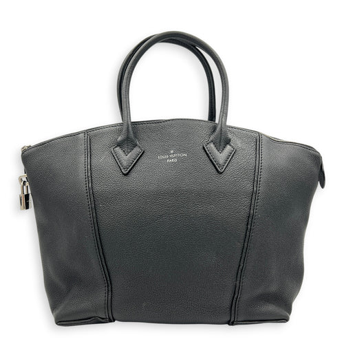 Lockit Top Handle Bag MM Noir in Taurillon Leather, Silver hardware