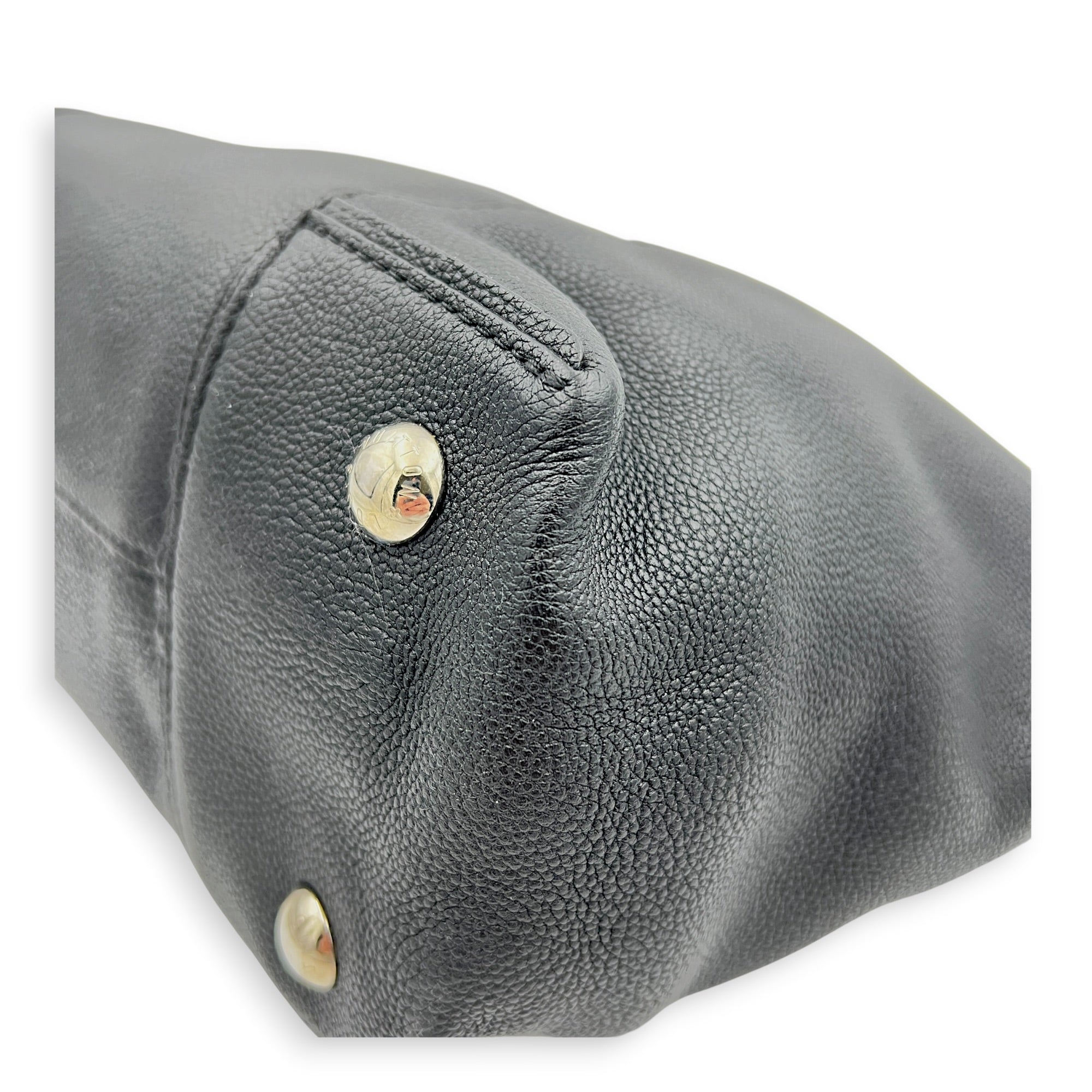 Lockit Top Handle Bag MM Noir in Taurillon Leather, Silver hardware