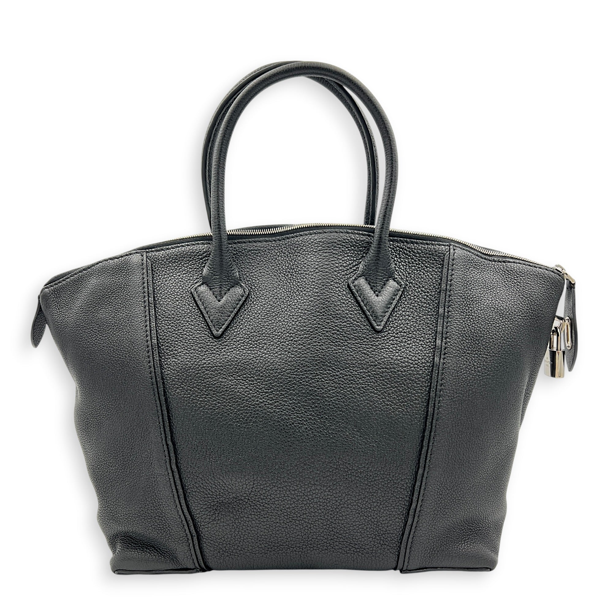Lockit Top Handle Bag MM Noir in Taurillon Leather, Silver hardware