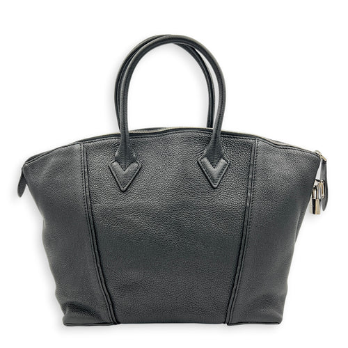 Lockit Top Handle Bag MM Noir in Taurillon Leather, Silver hardware
