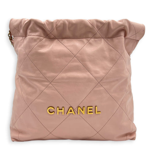 22 Tote Shoulder Bag Light Pink in Calfskin, Gold hardware