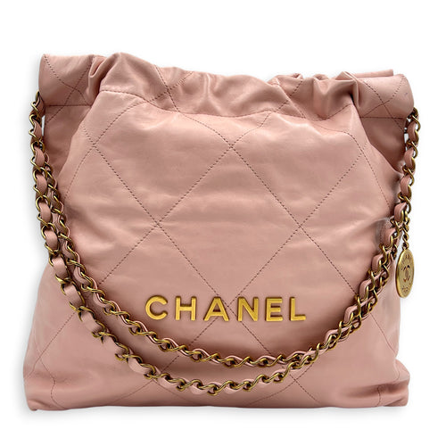 22 Tote Shoulder Bag Light Pink in Calfskin, Gold hardware