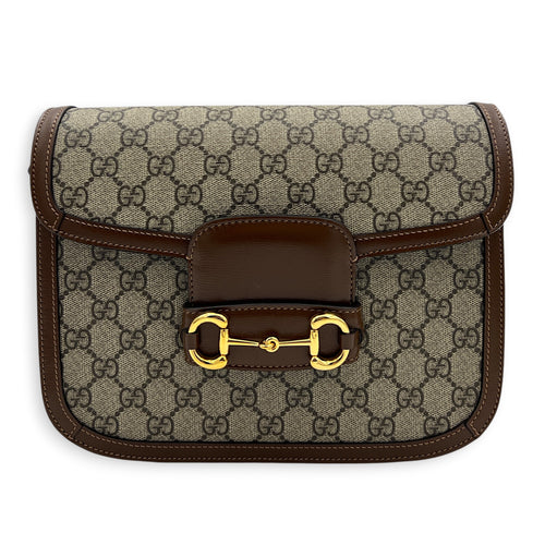 Horsebit 1955 Shoulder Bag Brown in Coated Canvas, Gold hardware