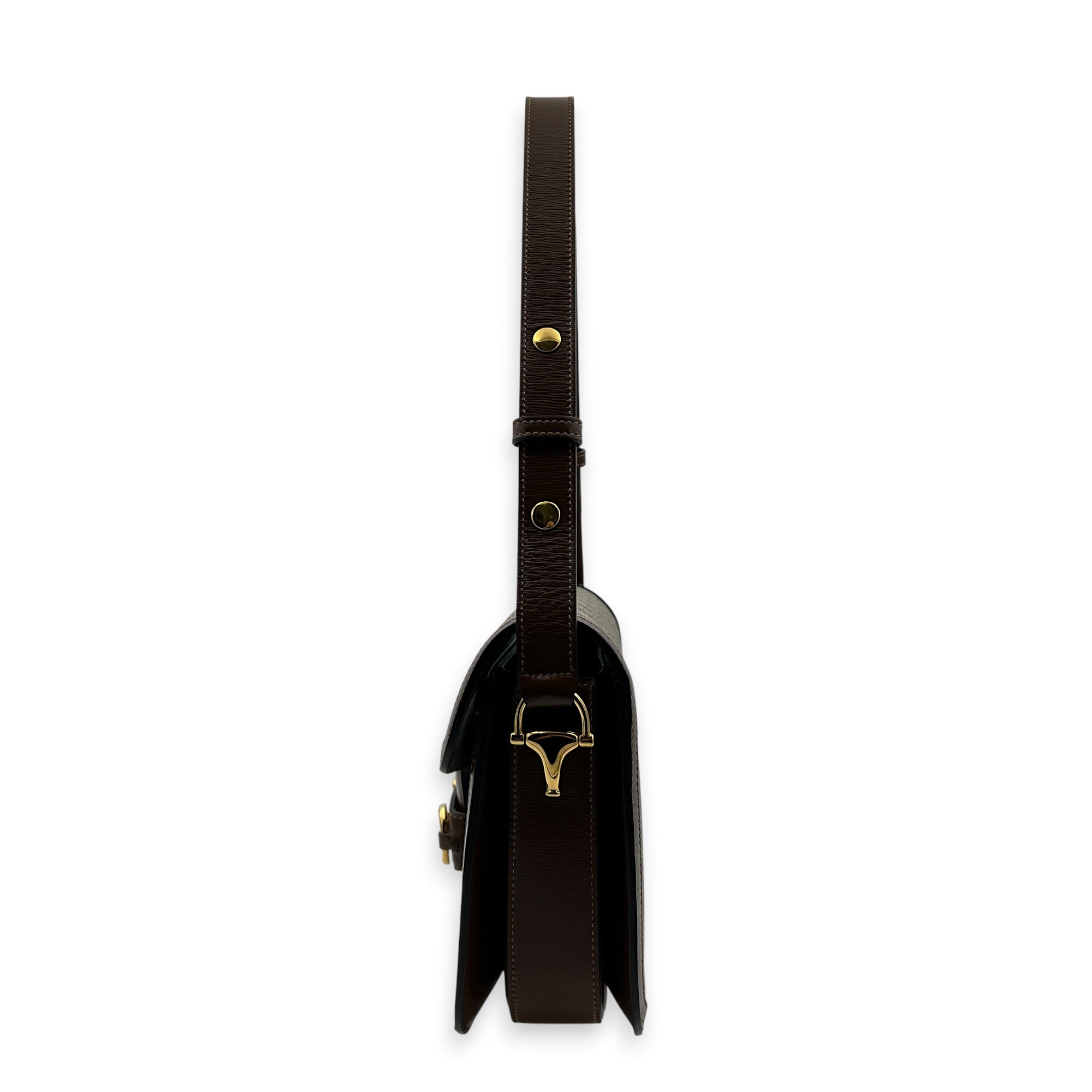 Horsebit 1955 Shoulder Bag Brown in Coated Canvas, Gold hardware