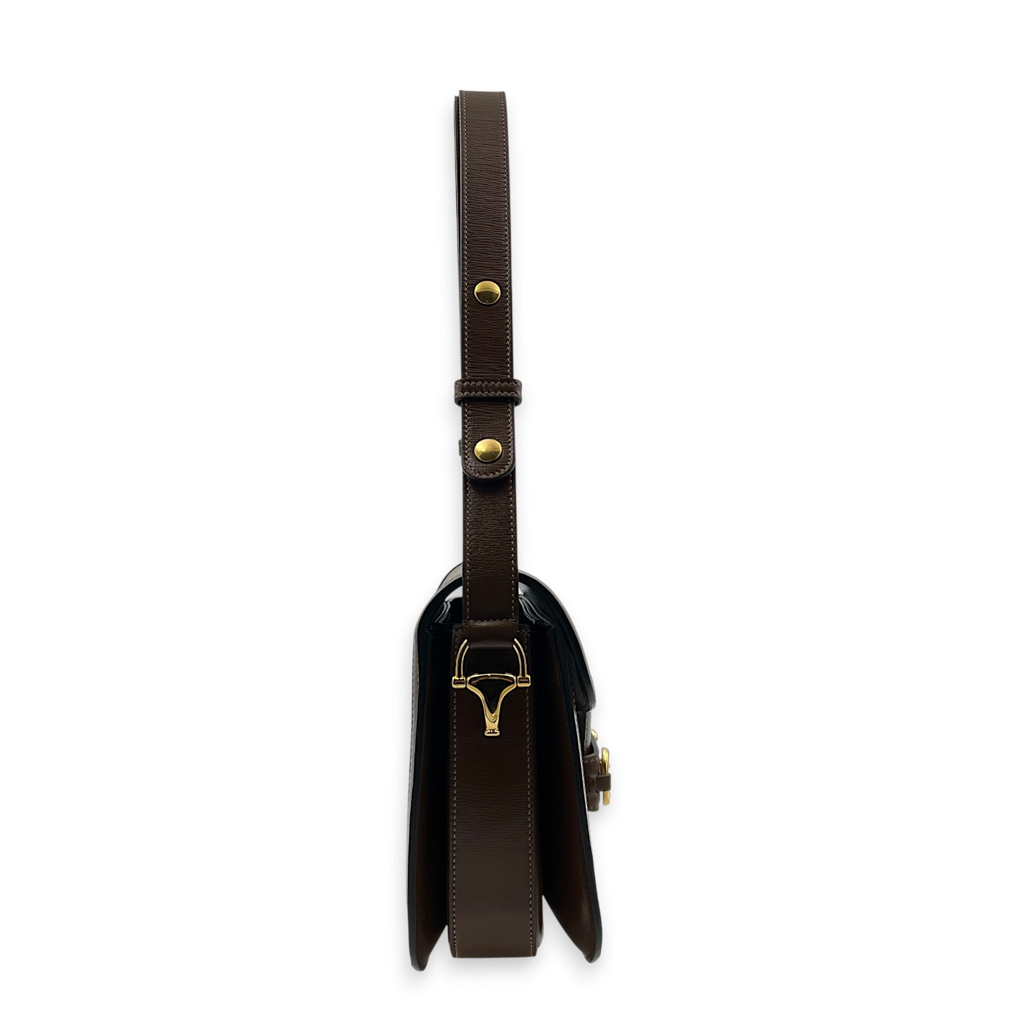 Horsebit 1955 Shoulder Bag Brown in Coated Canvas, Gold hardware