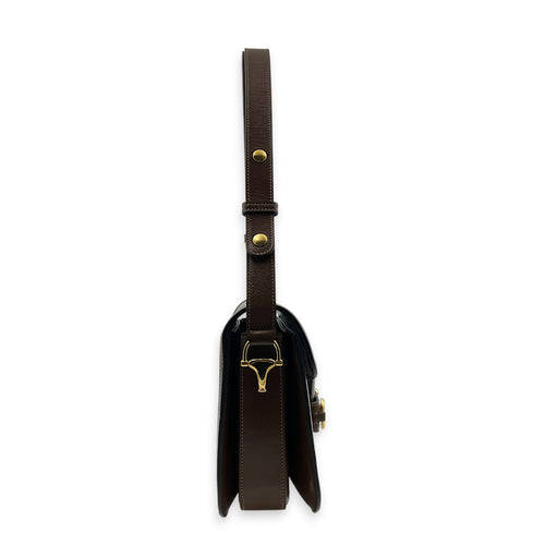 Horsebit 1955 Shoulder Bag Brown in Coated Canvas, Gold hardware