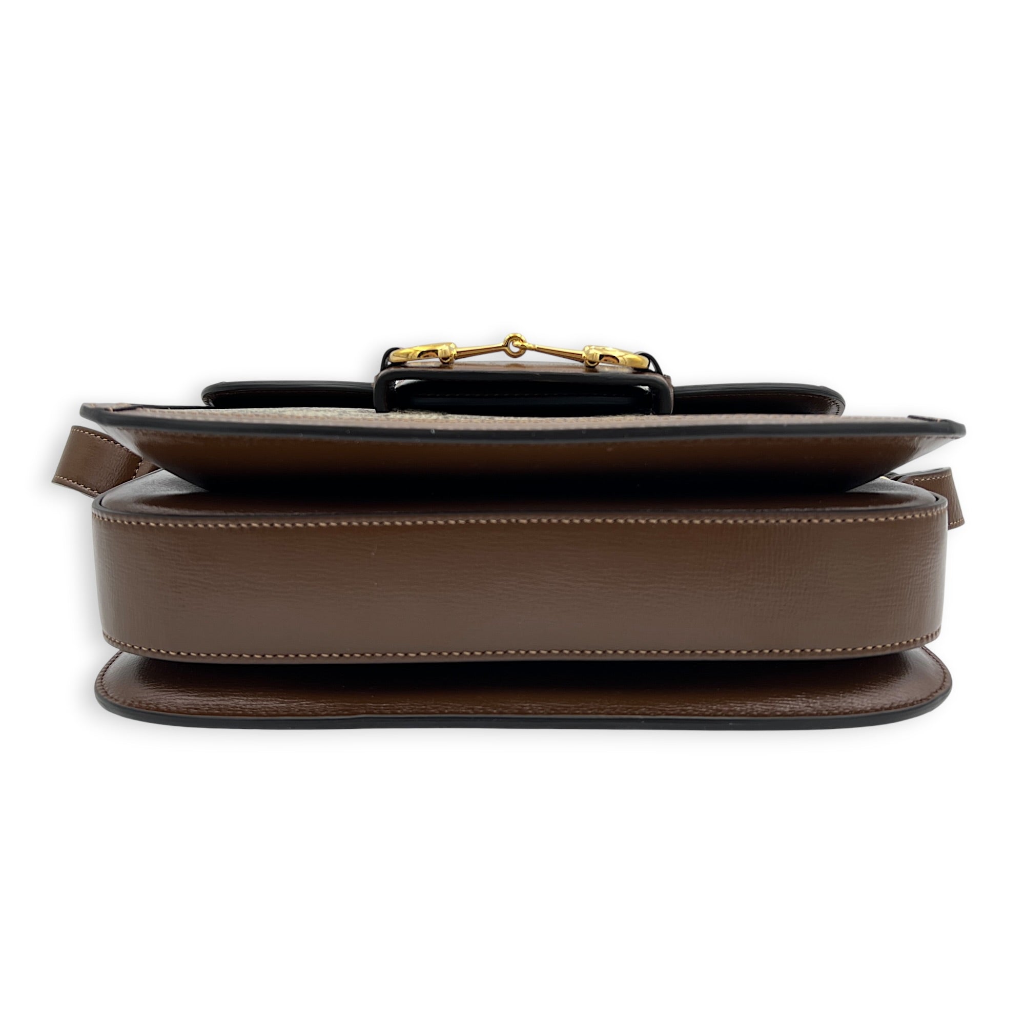 Horsebit 1955 Shoulder Bag Brown in Coated Canvas, Gold hardware