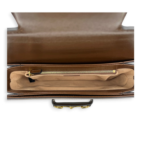 Horsebit 1955 Shoulder Bag Brown in Coated Canvas, Gold hardware