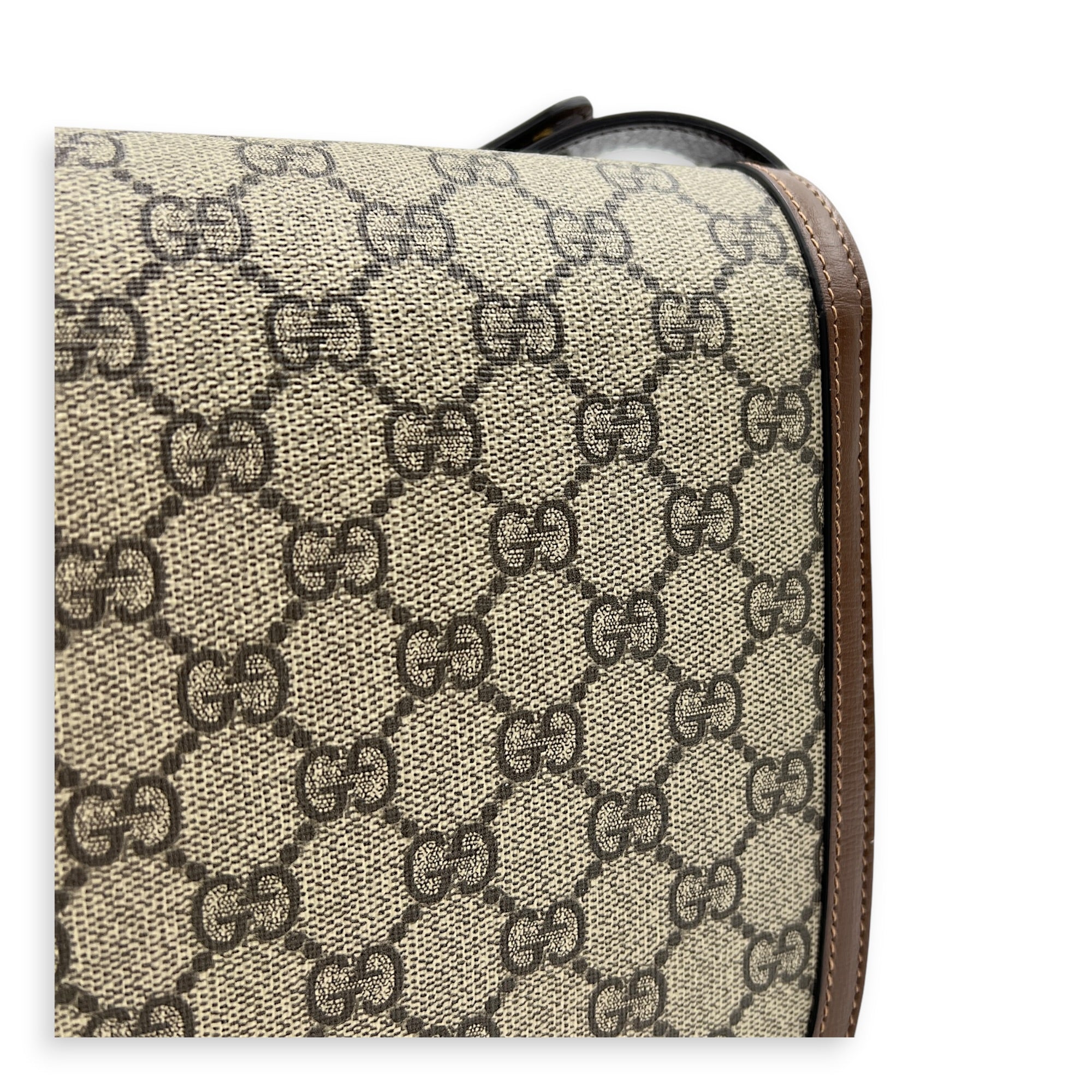 Horsebit 1955 Shoulder Bag Brown in Coated Canvas, Gold hardware