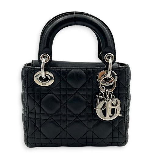 Lady Dior Top Handle Bag Mini Black in Lambskin, Silver hardware