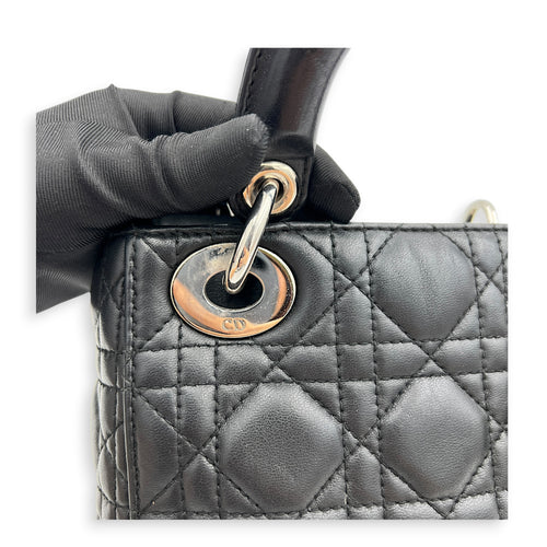 Lady Dior Top Handle Bag Mini Black in Lambskin, Silver hardware