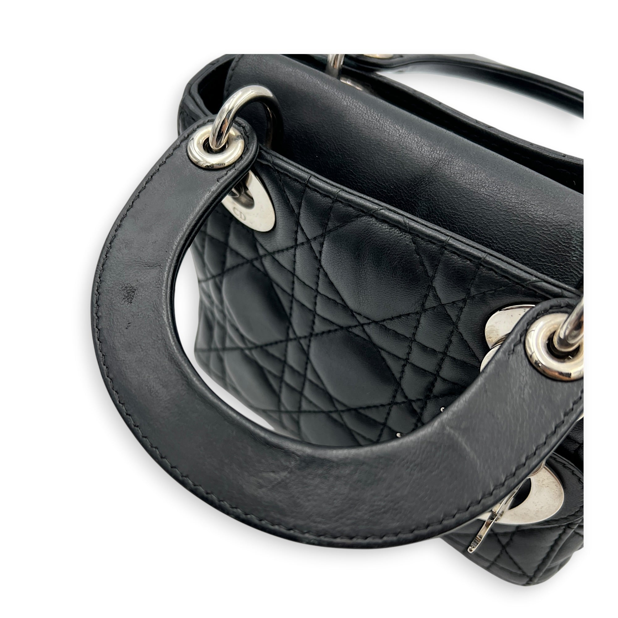 Lady Dior Top Handle Bag Mini Black in Lambskin, Silver hardware