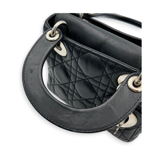 Lady Dior Top Handle Bag Mini Black in Lambskin, Silver hardware
