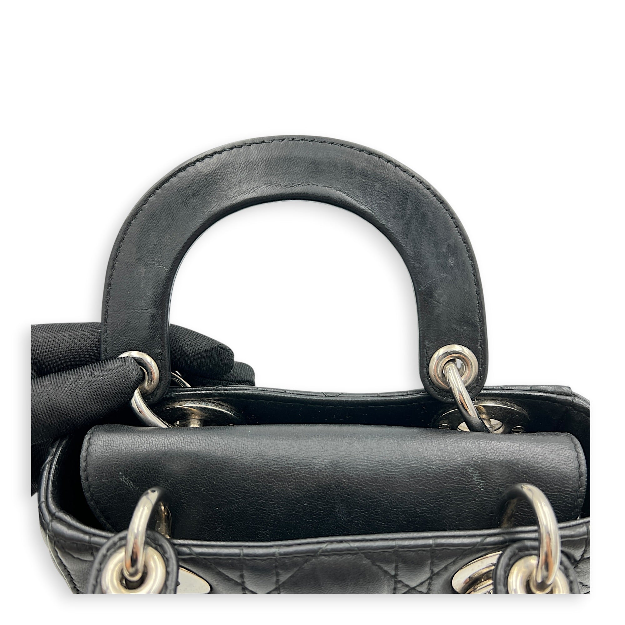 Lady Dior Top Handle Bag Mini Black in Lambskin, Silver hardware