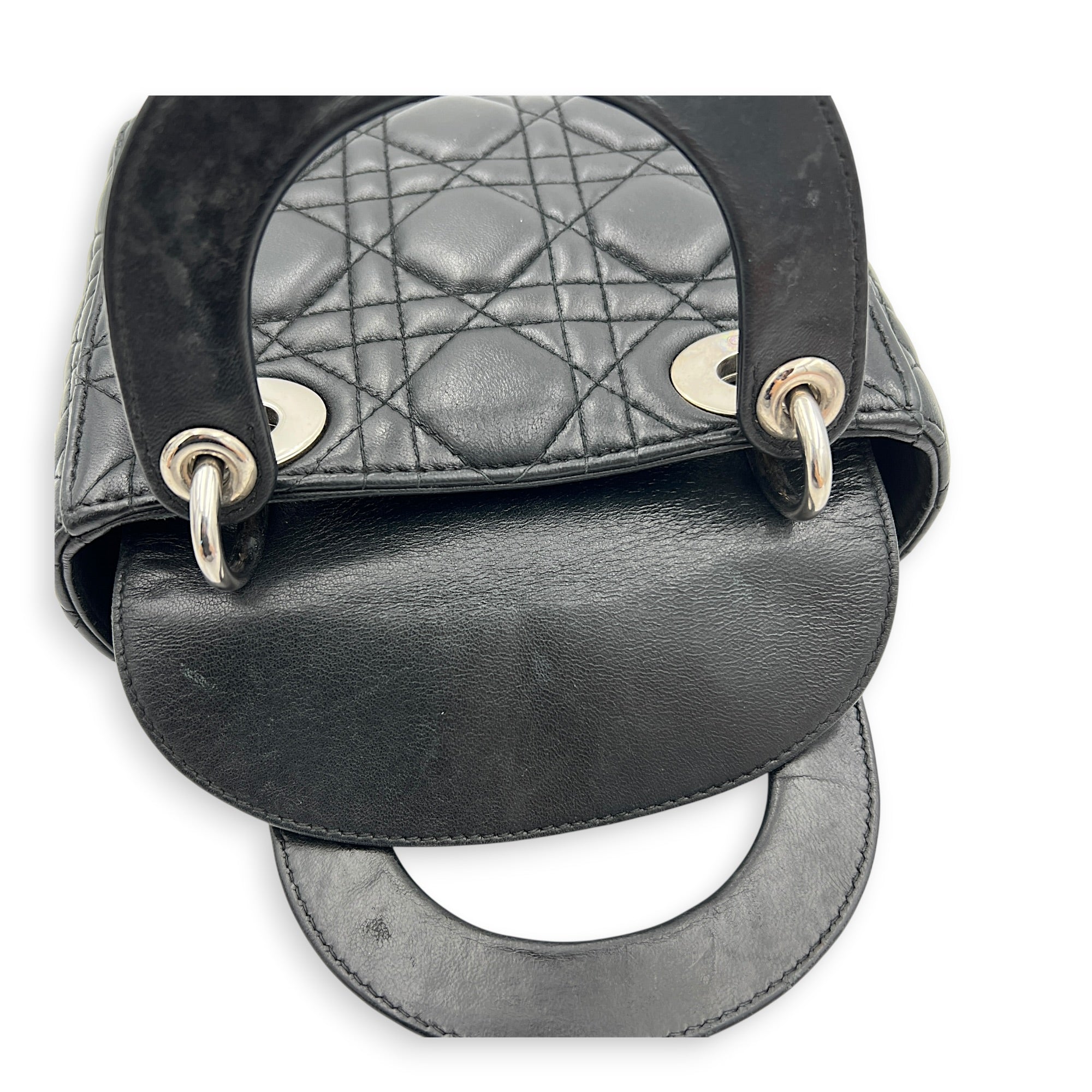 Lady Dior Top Handle Bag Mini Black in Lambskin, Silver hardware