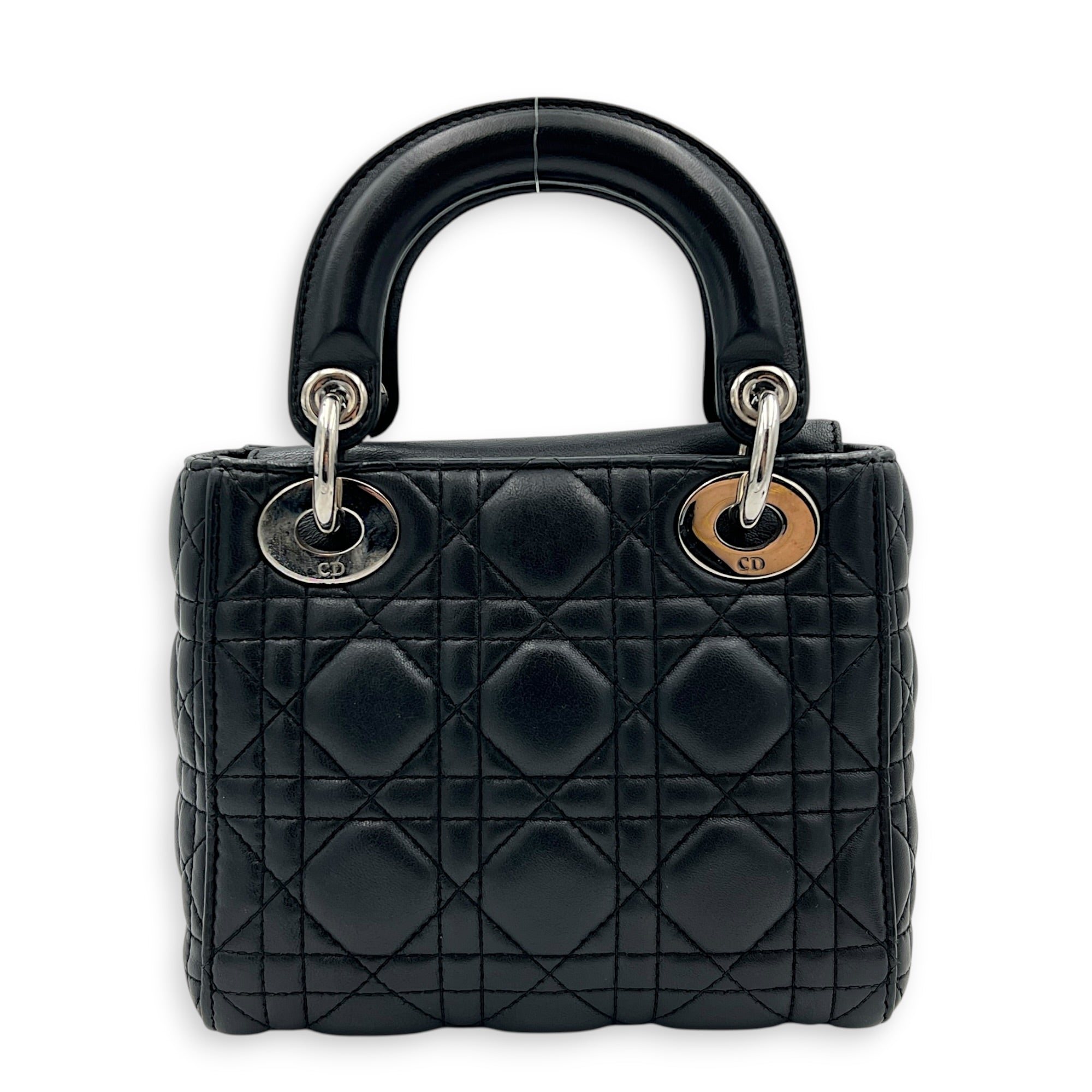 Lady Dior Top Handle Bag Mini Black in Lambskin, Silver hardware