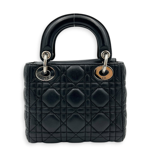 Lady Dior Top Handle Bag Mini Black in Lambskin, Silver hardware