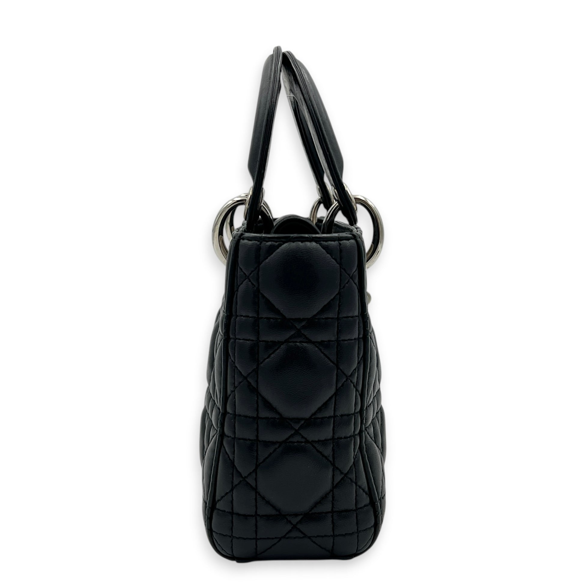 Lady Dior Top Handle Bag Mini Black in Lambskin, Silver hardware