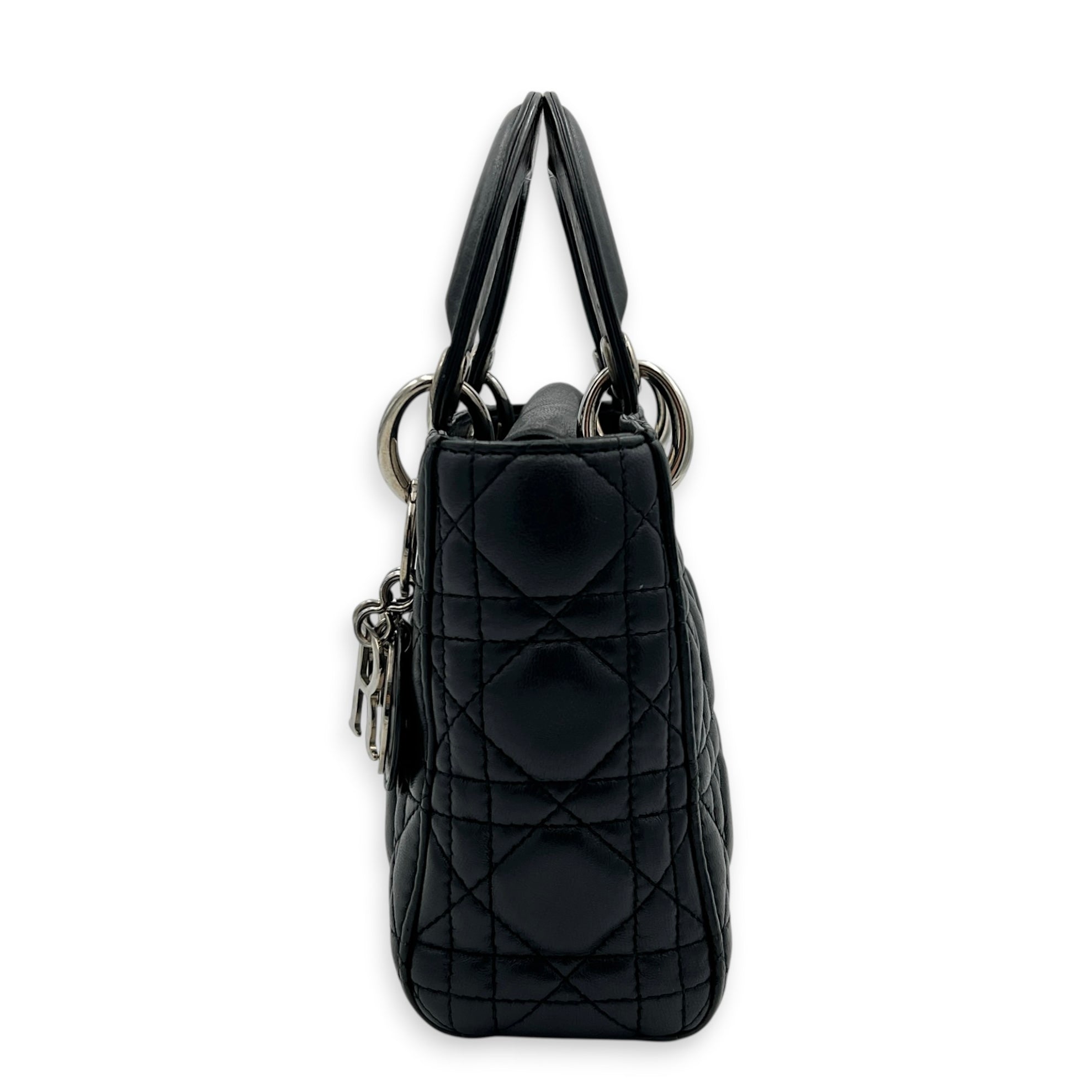 Lady Dior Top Handle Bag Mini Black in Lambskin, Silver hardware
