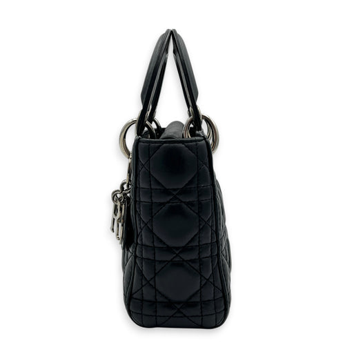 Lady Dior Top Handle Bag Mini Black in Lambskin, Silver hardware