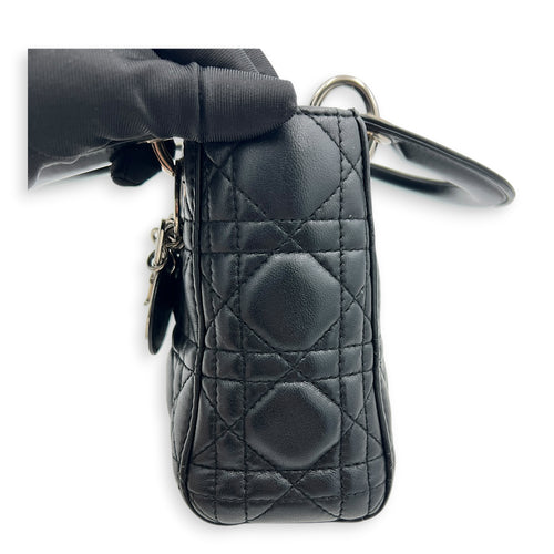 Lady Dior Top Handle Bag Mini Black in Lambskin, Silver hardware